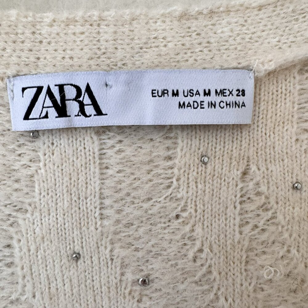 Zara Embellished Cream Beaded Sweater Cardigan - Picture 8 of 10